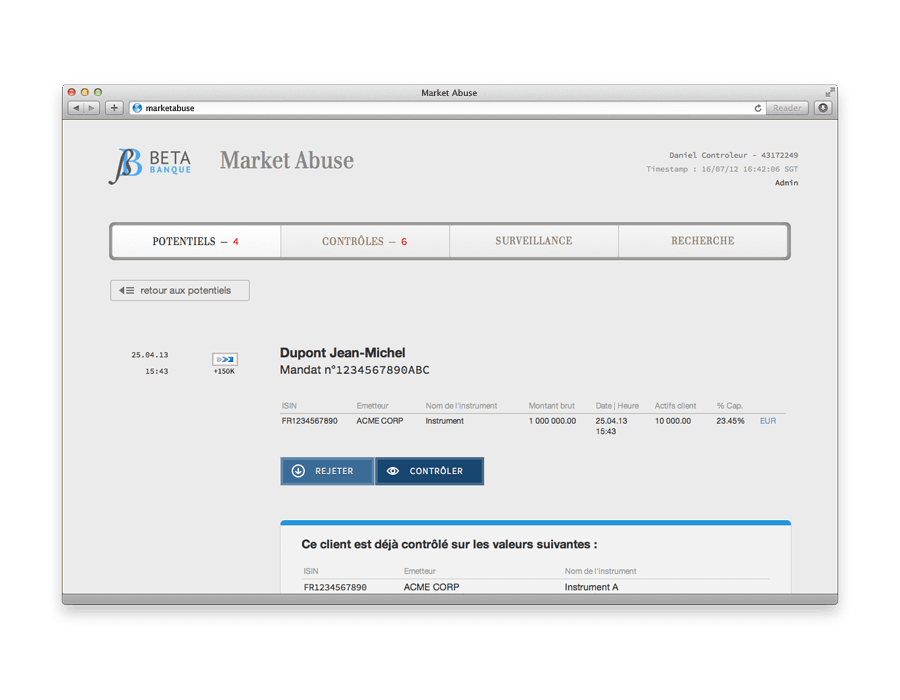Market abuse screenshot