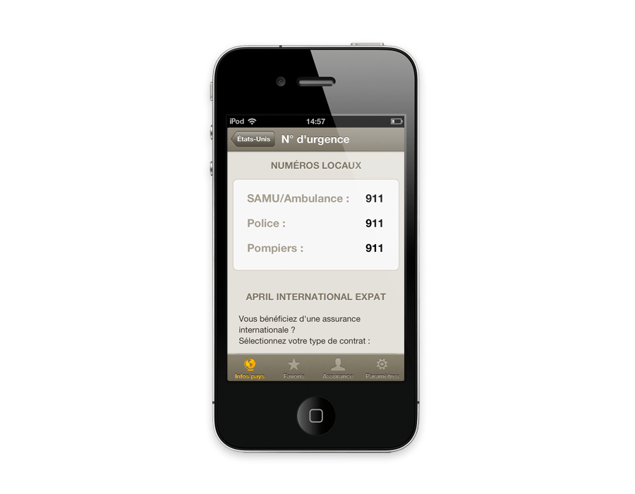 écran de l'application iOS April Expat