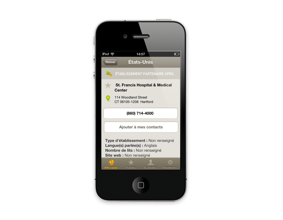écran de l'application iOS April Expat
