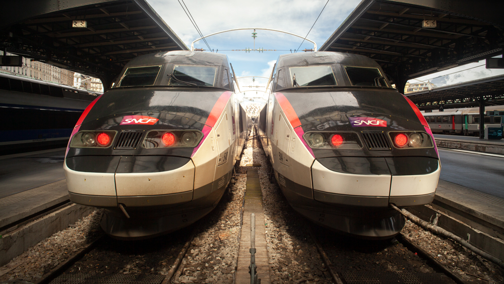two highspeed trains at the station