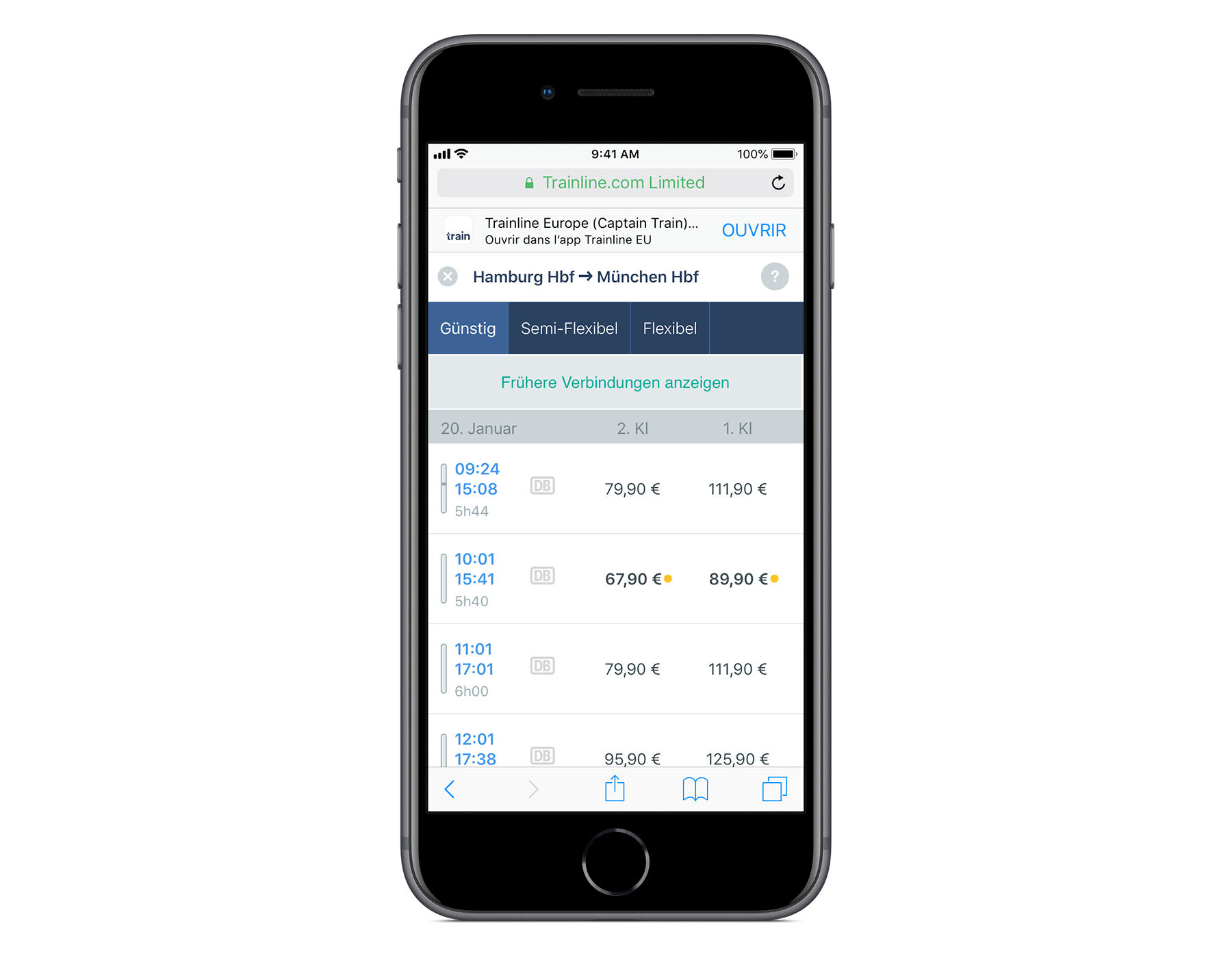 mobile web app, search results in german