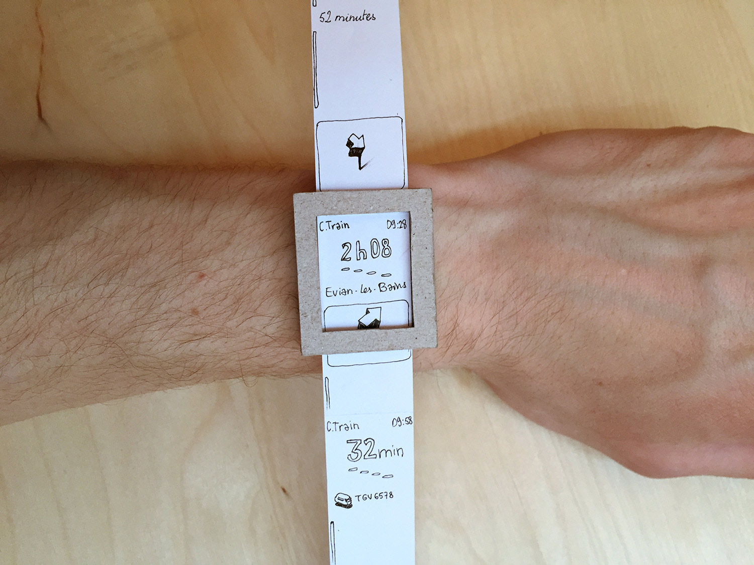 Apple Watch cardboard prototype used to work on screen layout