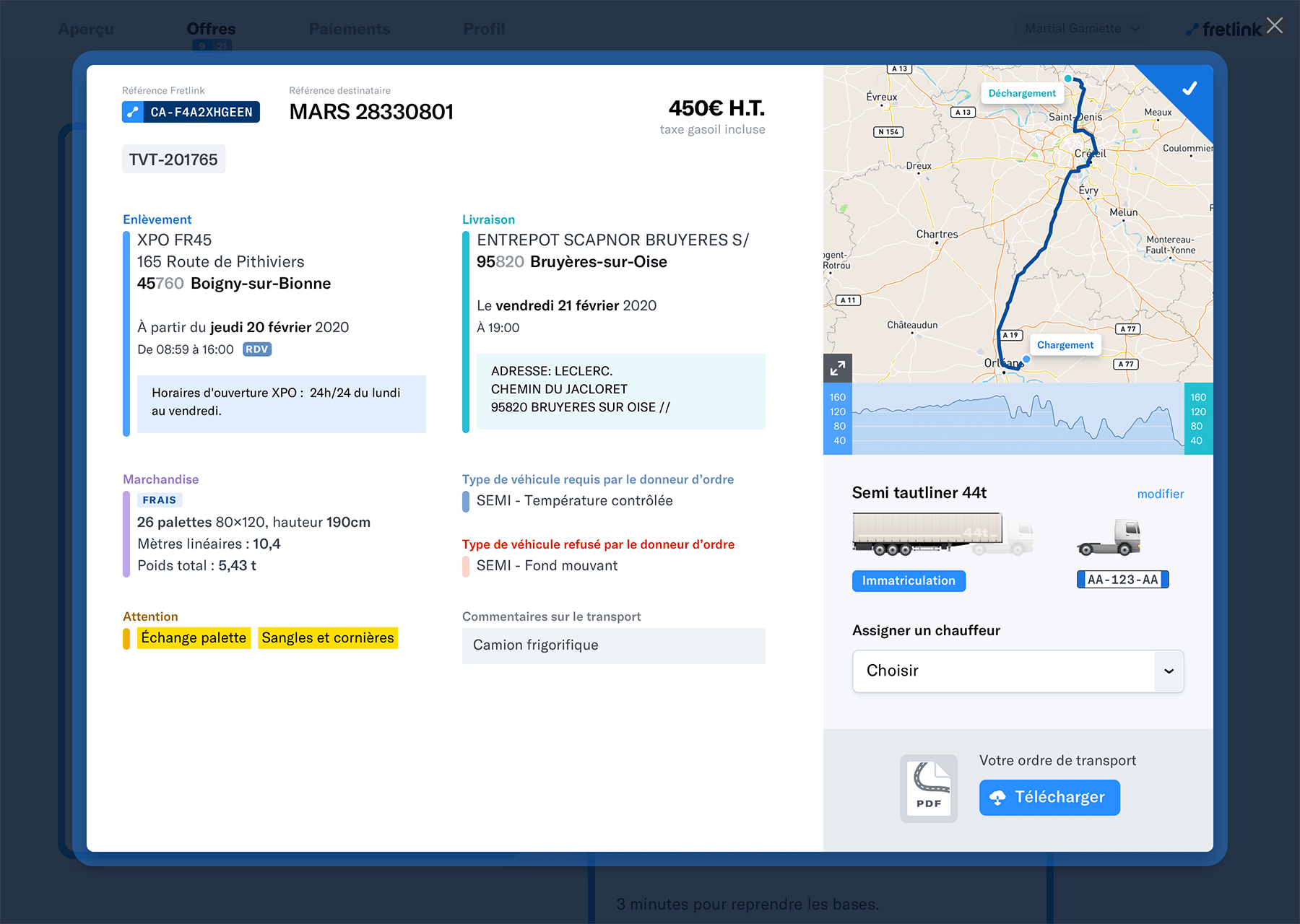 offre de transport acceptée par un transporteur