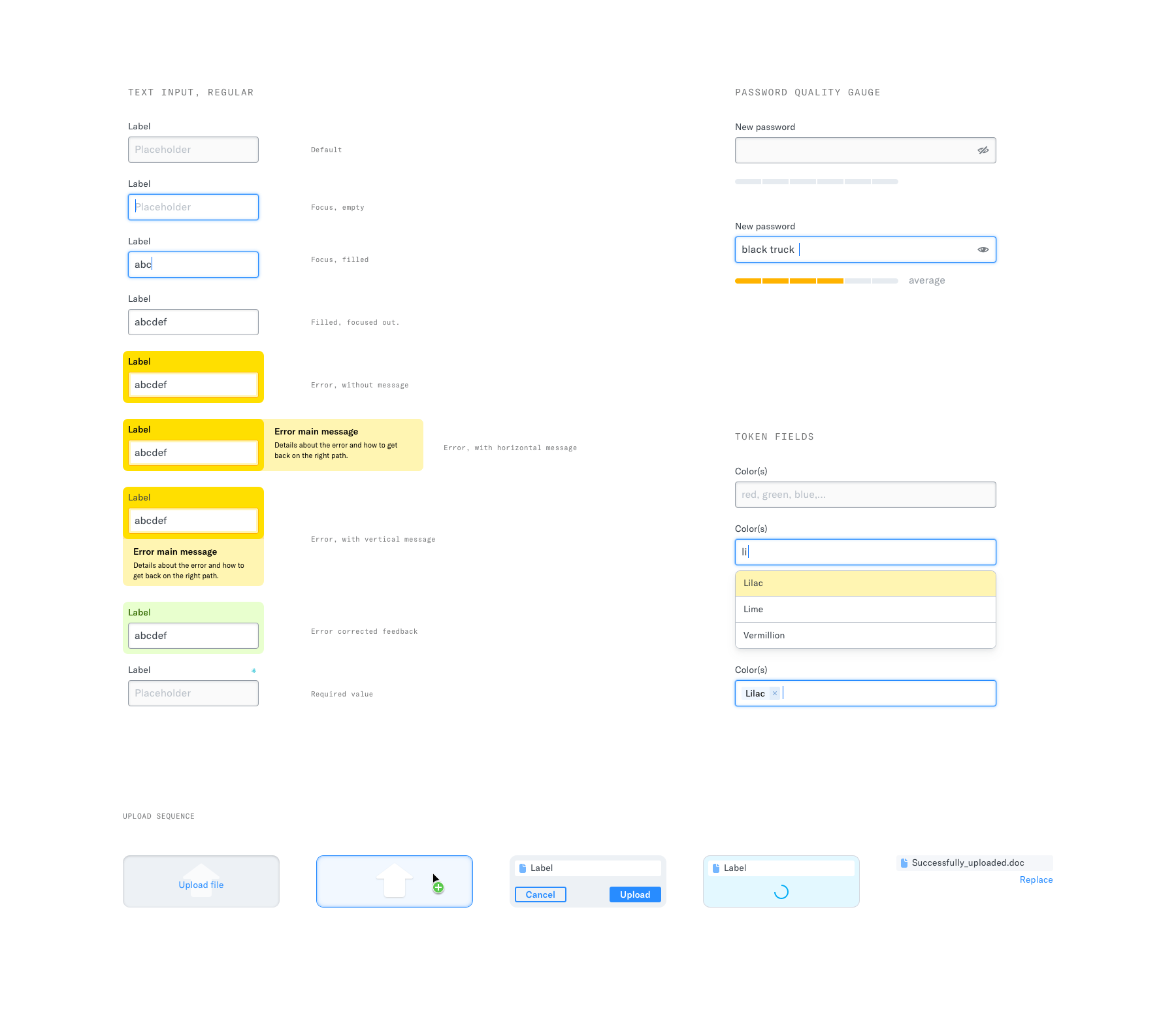 quelques éléments de formulaire web du Design System de Fretlink