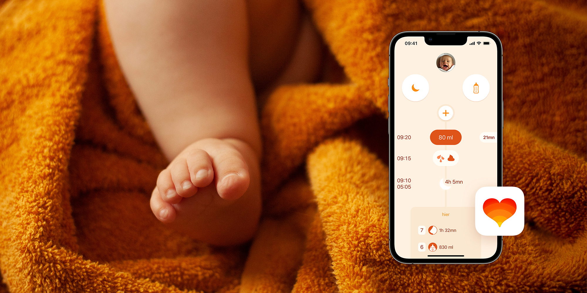 un pied de bébé et l'application à côté